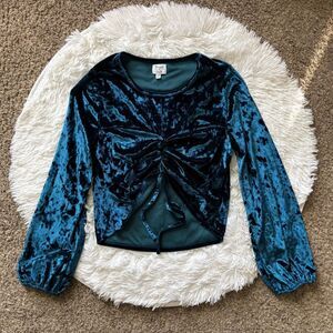 Sunset & Sixth Velour Top Crushed Velvet Long Sleeve Elastic Wrists Womens Large